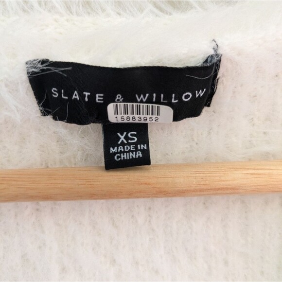 Slate and Willow Fuzzy Eyelash Argyle White Crop Cardigan Sweater Size XS - Picture 5 of 10